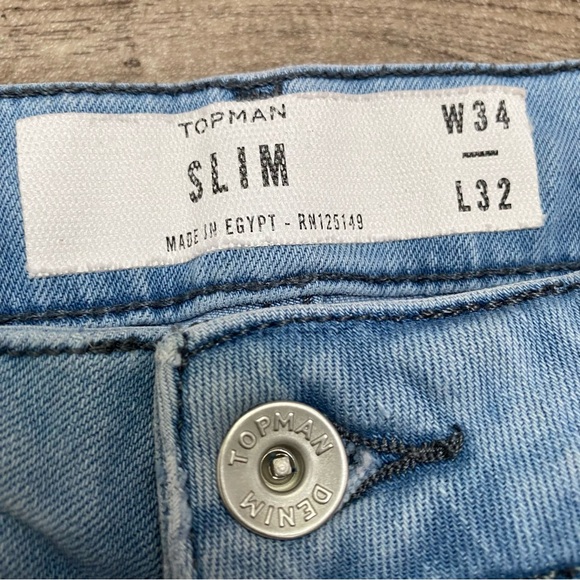 Topman Button Fly Slim Raw Hem Lightwash Blue Denim Jeans - Picture 11 of 14